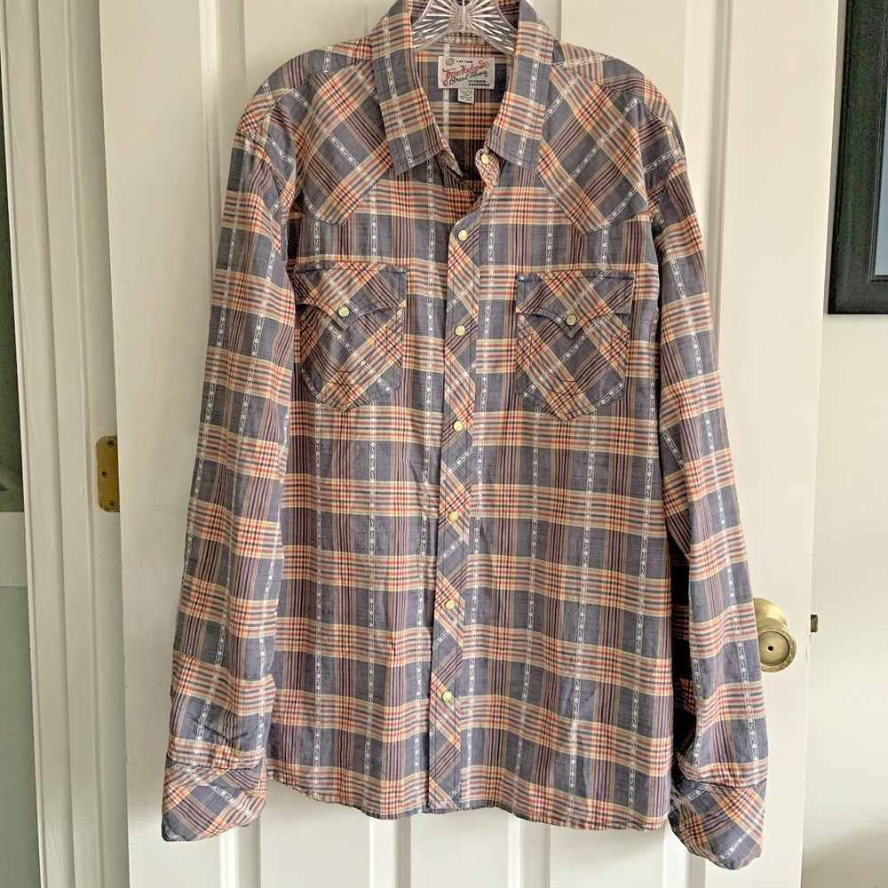 True Religion Plaid Western Pearl Snap Long Sleeve Shirt Men XXXL 3XL Cotton